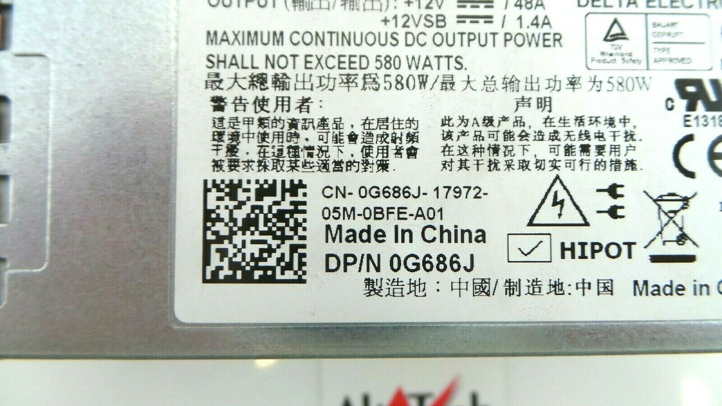 Dell G686J PowerEdge T410 580W Power Supply, Used