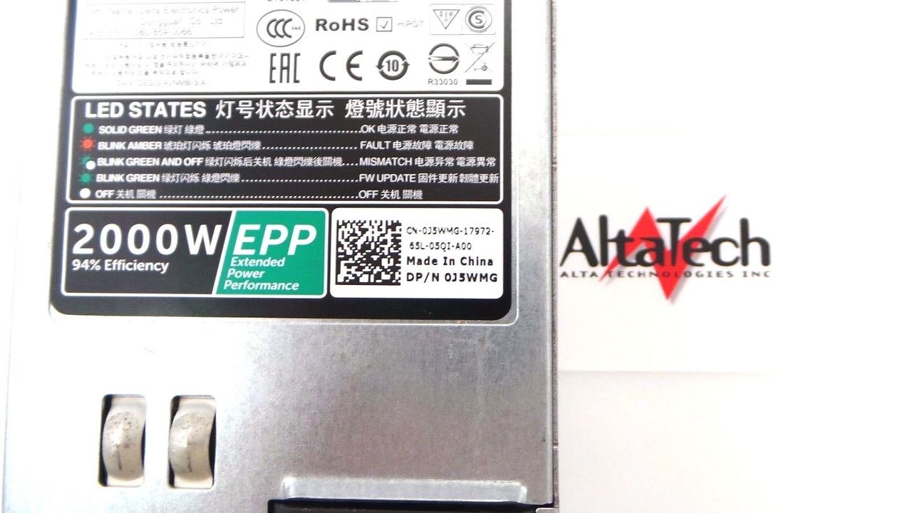 Dell J5WMG PowerEdge FX2 / C4130 2000W Delta Power Supply, Used