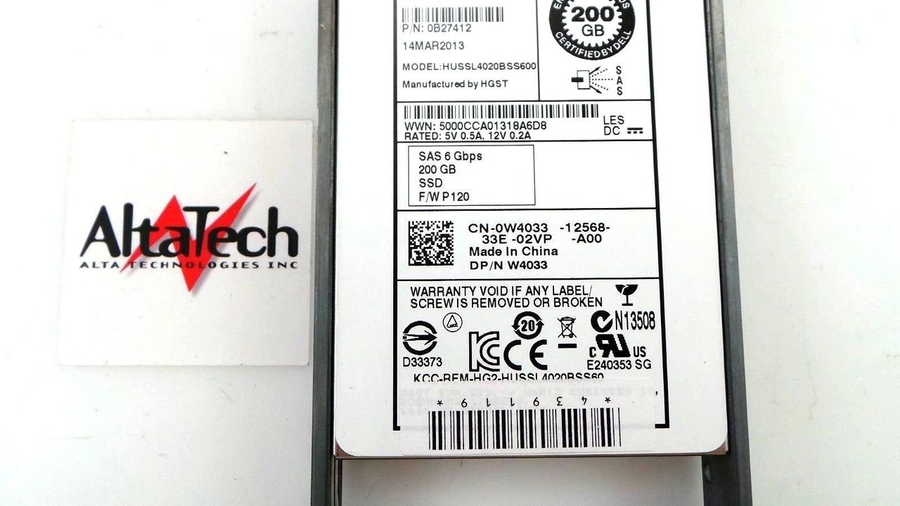 Dell W4033-CML Compellent 200GB SSD SAS 2.5 6G, Used