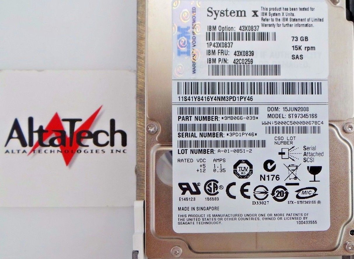 IBM 43X0839 System X 73GB 15K SAS 2.5" Hard Drive, Used