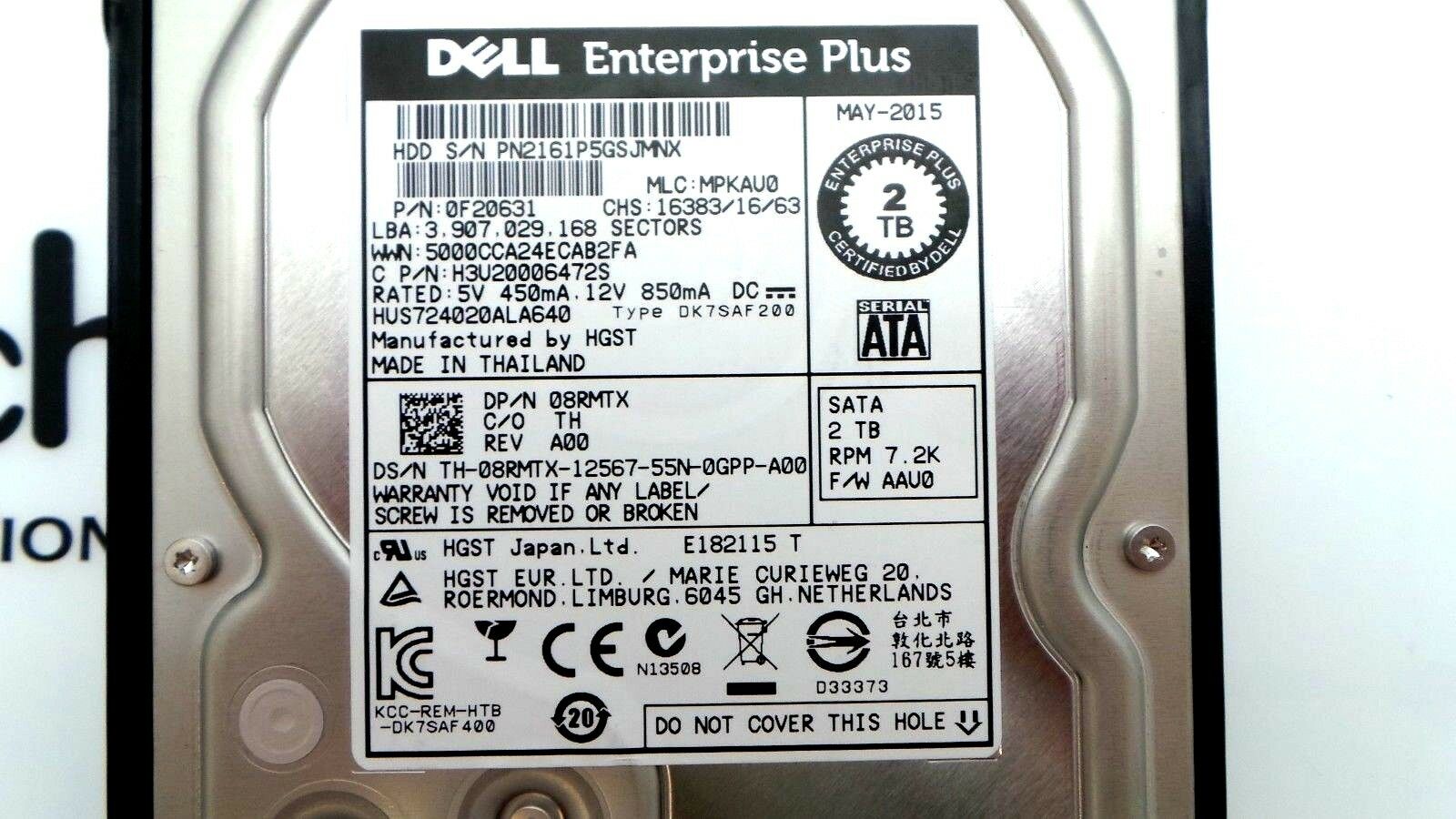 Dell 0F20631 EqualLogic 2TB 7.2K SATA 3.5" 6G EP, Used