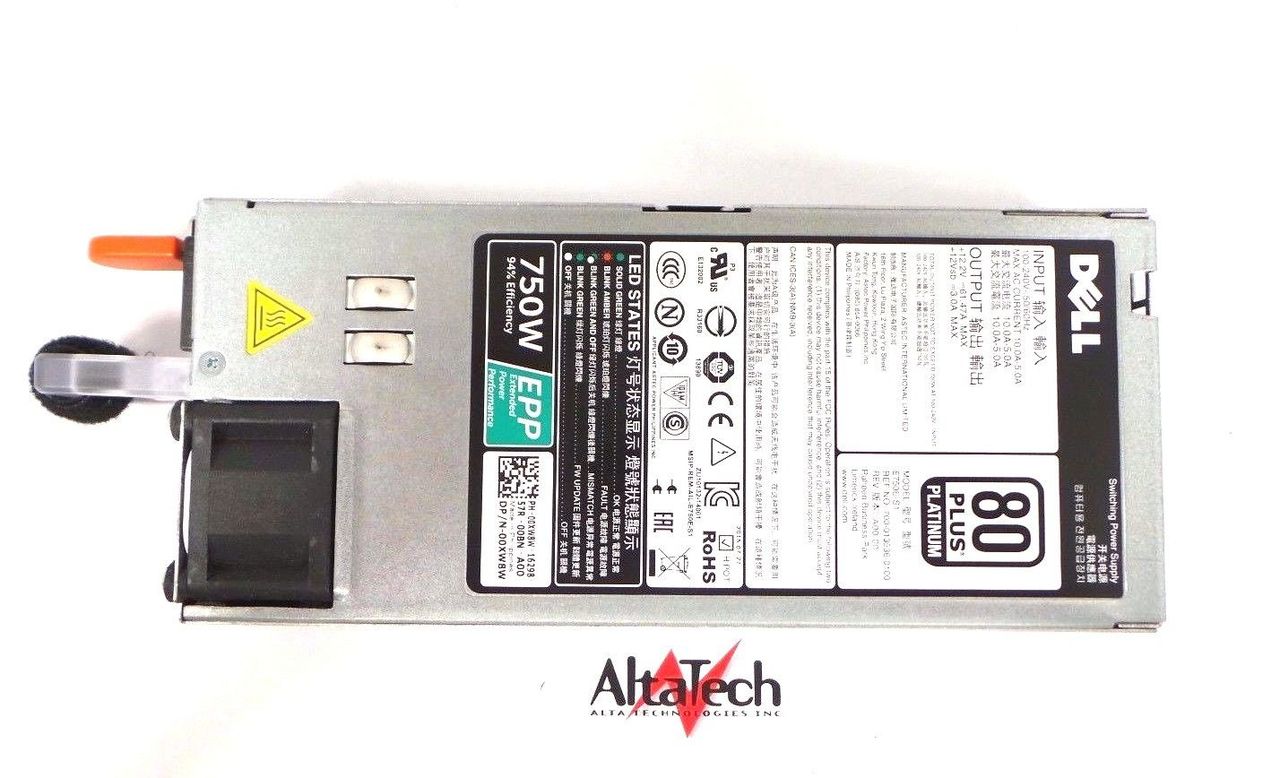 Dell 0XW8W Astec PowerEdge R730 / R630 / T430 750W Power Supply, Used