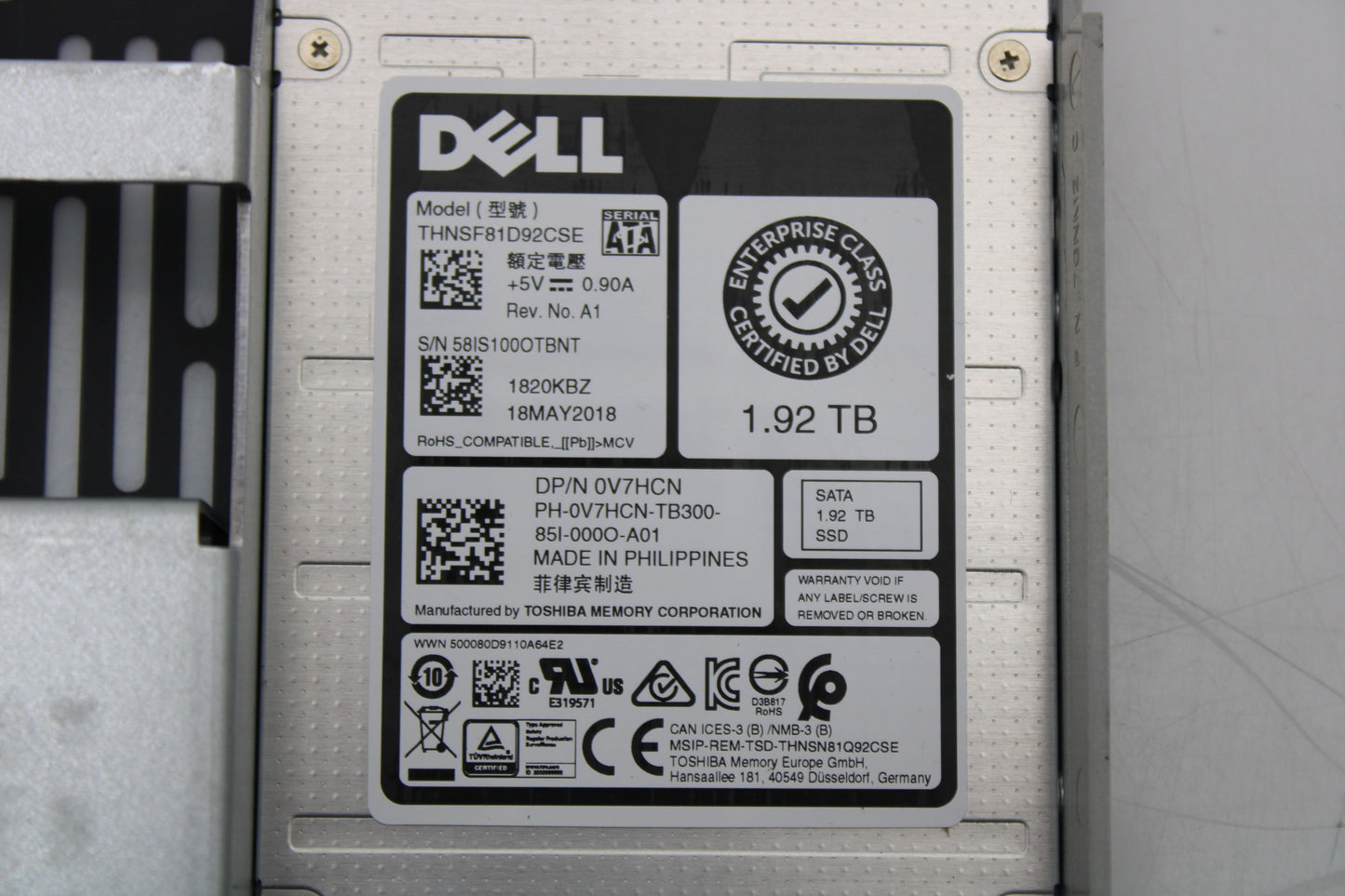 Dell 400-ASZL 1.92TB SSD SATA 3.5 Hybrid 6G RI, Used
