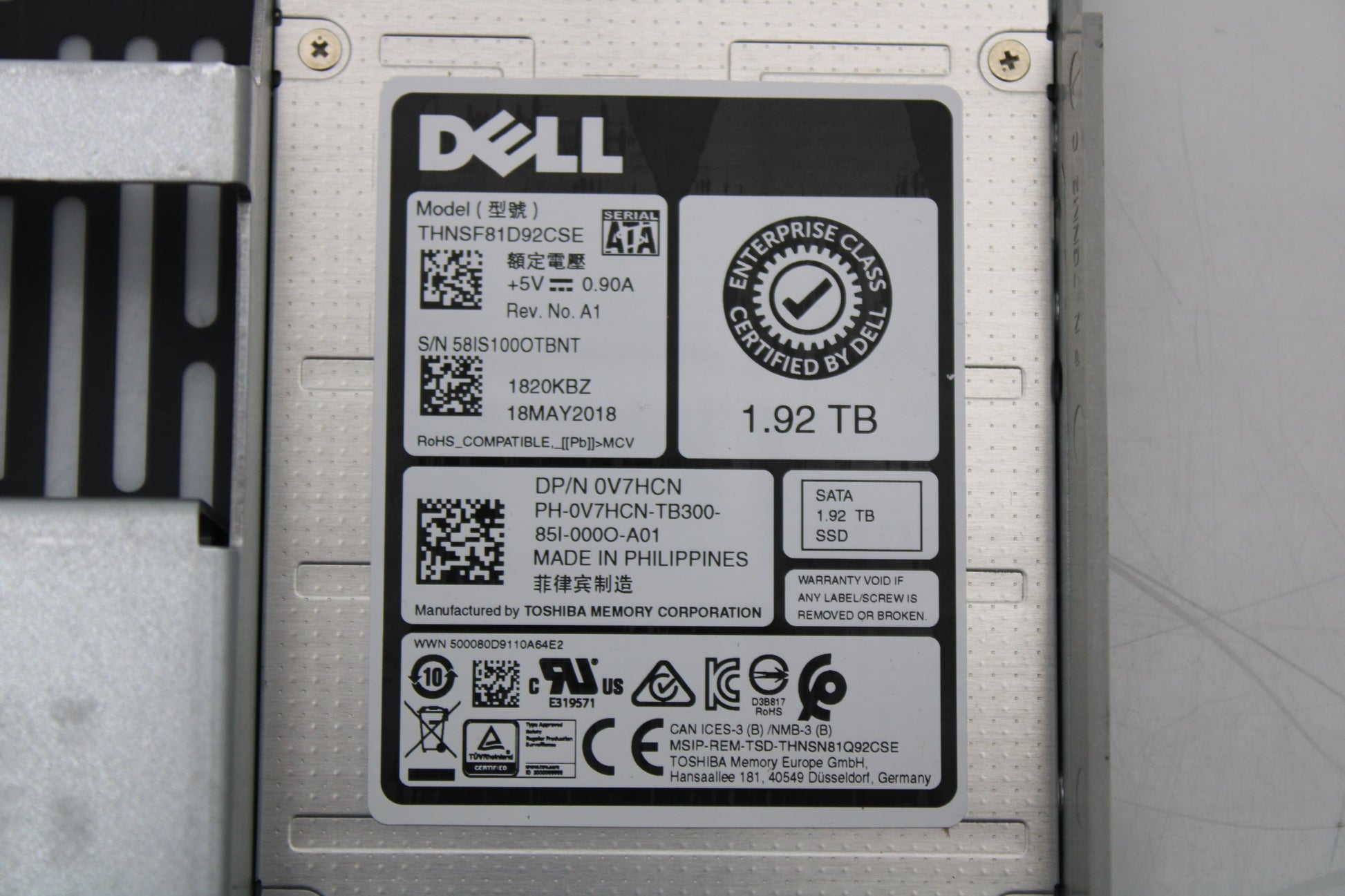 Dell 400-ASZL 1.92TB SSD SATA 3.5 Hybrid 6G RI, Used