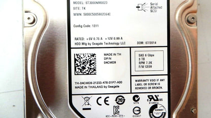 Dell 4CMD9-CML Compellent 3TB 7.2K SAS 3.5 6G, Used