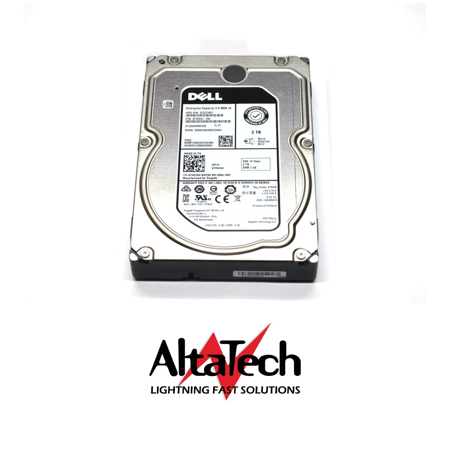 Dell 7RCGV 2TB 3.5" SAS Hard Disk Drive, Used