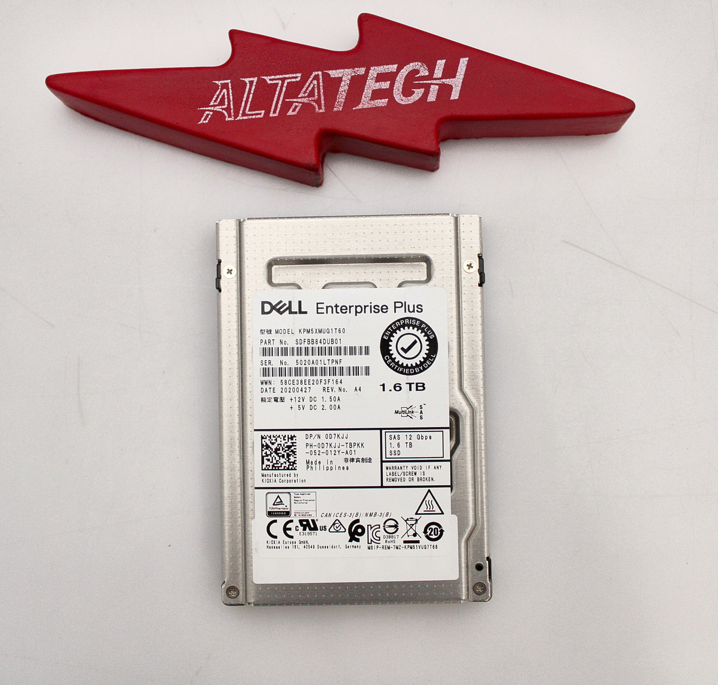 Dell D7KJJ-CML 1.6TB SSD SAS 2.5 12 WI KPM5XMUG1T60 / SDFBB84DUBB01, Used