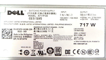 Dell 0FJVYV PowerEdge R610 717W Power Supply Unit, Used