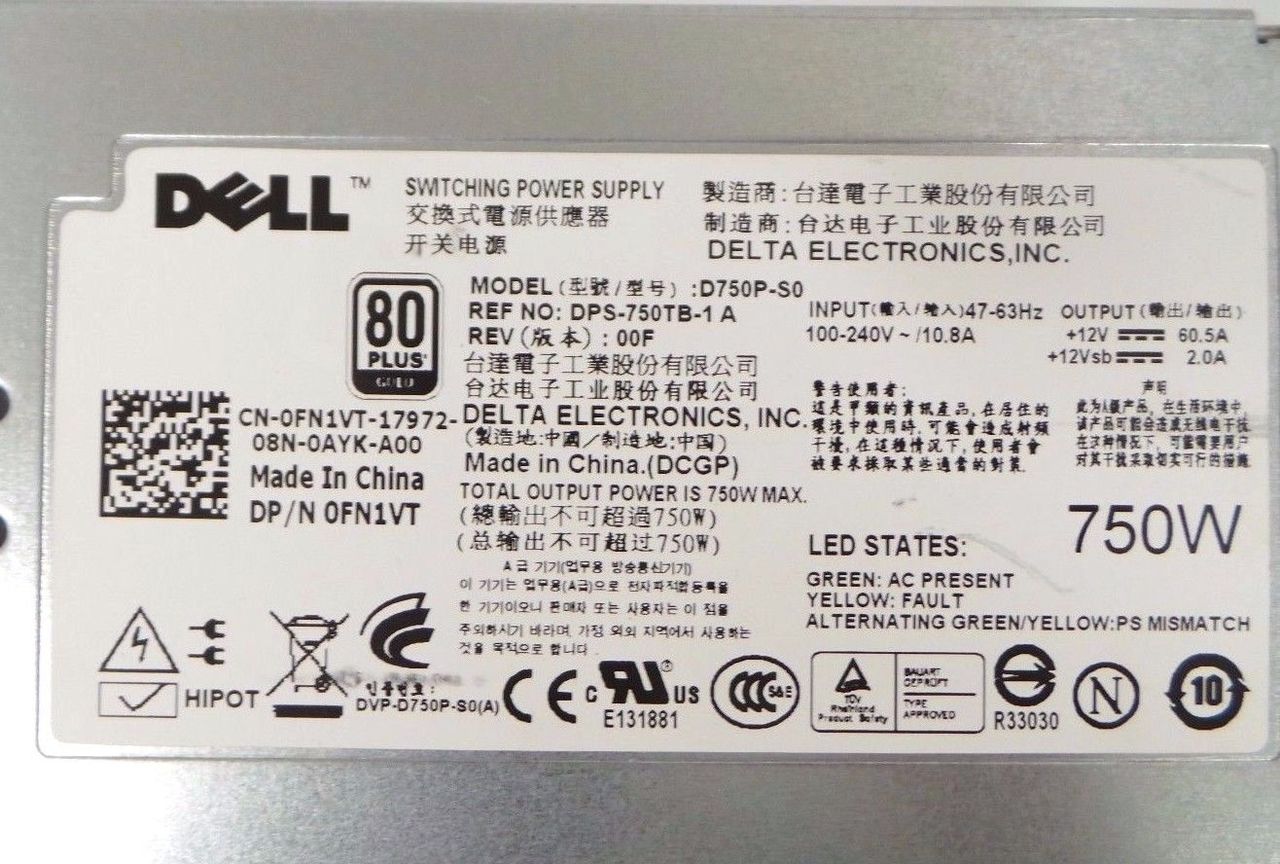 Dell 0G24H2 PowerEdge R510 750W Power Supply, Used