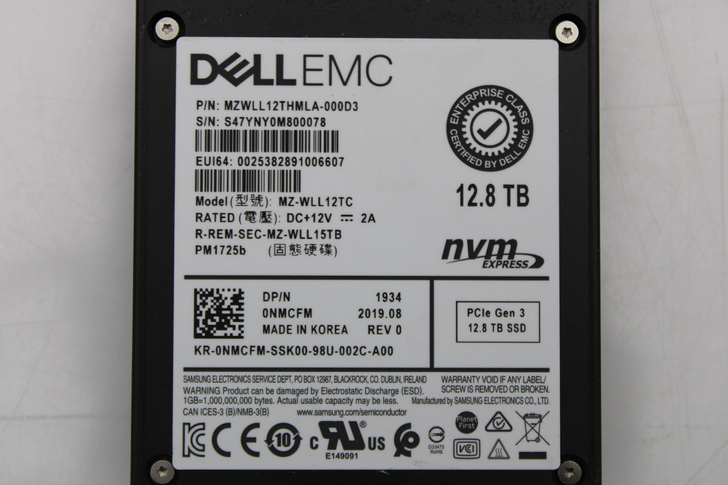 Dell 0NMCFM 12.8TB SSD 2.5 12G NVME MU, Used