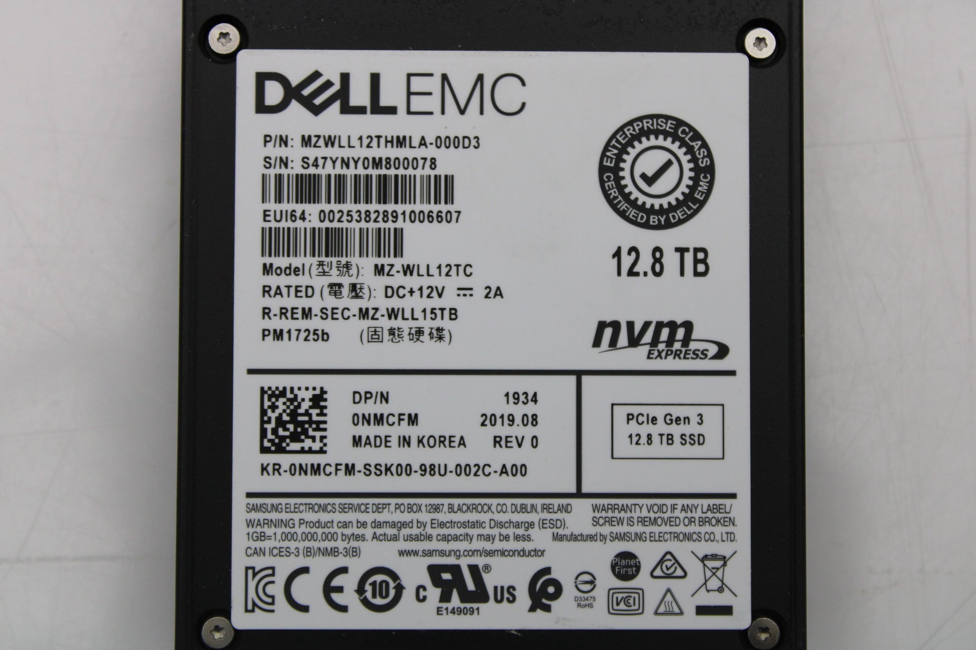 Dell 0NMCFM 12.8TB SSD 2.5 12G NVME MU, Used