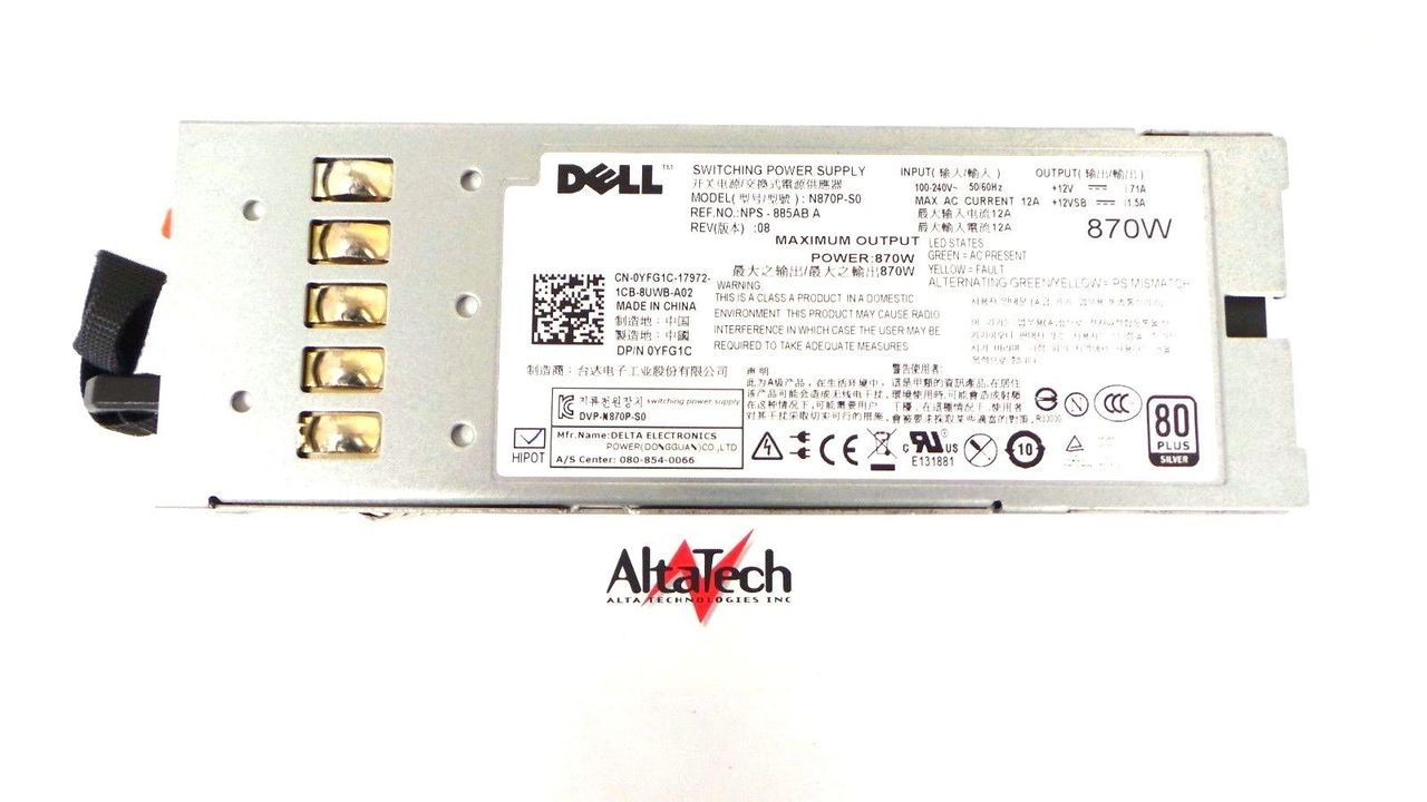 Dell 0YFG1C PowerEdge R710 870W Power Supply Unit, Used