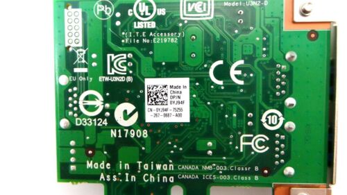 Dell 0YJ94F 2 Port USB 3.0 PCI-Express Adapter Card, Used
