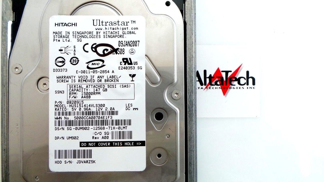 Hitachi HUS151414VLS300 Hitachi HUS151414VLS30 146GB 15K SAS 3.5" 3G HDD Dell 0B20915 Hard Disc Drive, Used