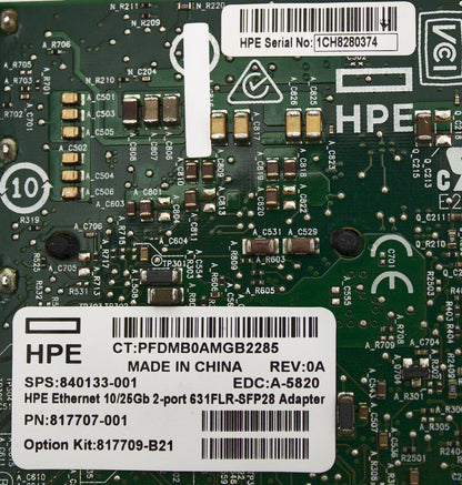 HP 817707-001 Ethernet 10/25GB 2-Port 631FLR Adapter, Used