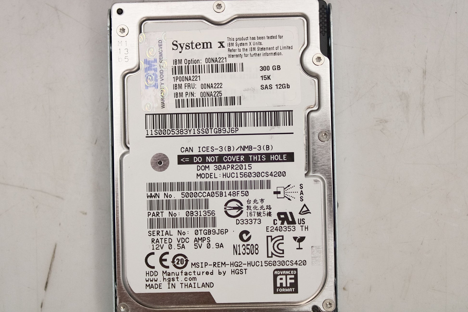 Lenovo 00NA222 300GB 15K 12GB SAS 2.5IN G3HS 512E, Used
