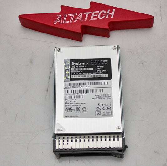 Lenovo 00NA672 LENOVO 2.5" 3.84TB SAS 6GB MLC SSD, Used