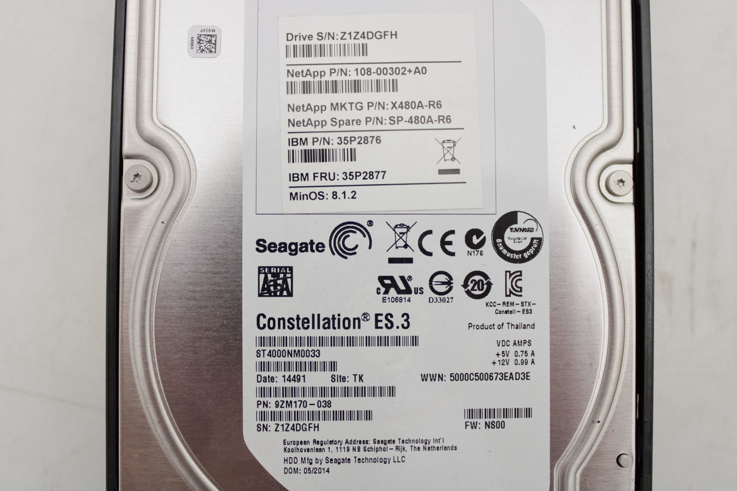 NetApp X480A-R6 8TB (2X4TB) 3.5" SATA 7.2K HDD, Used