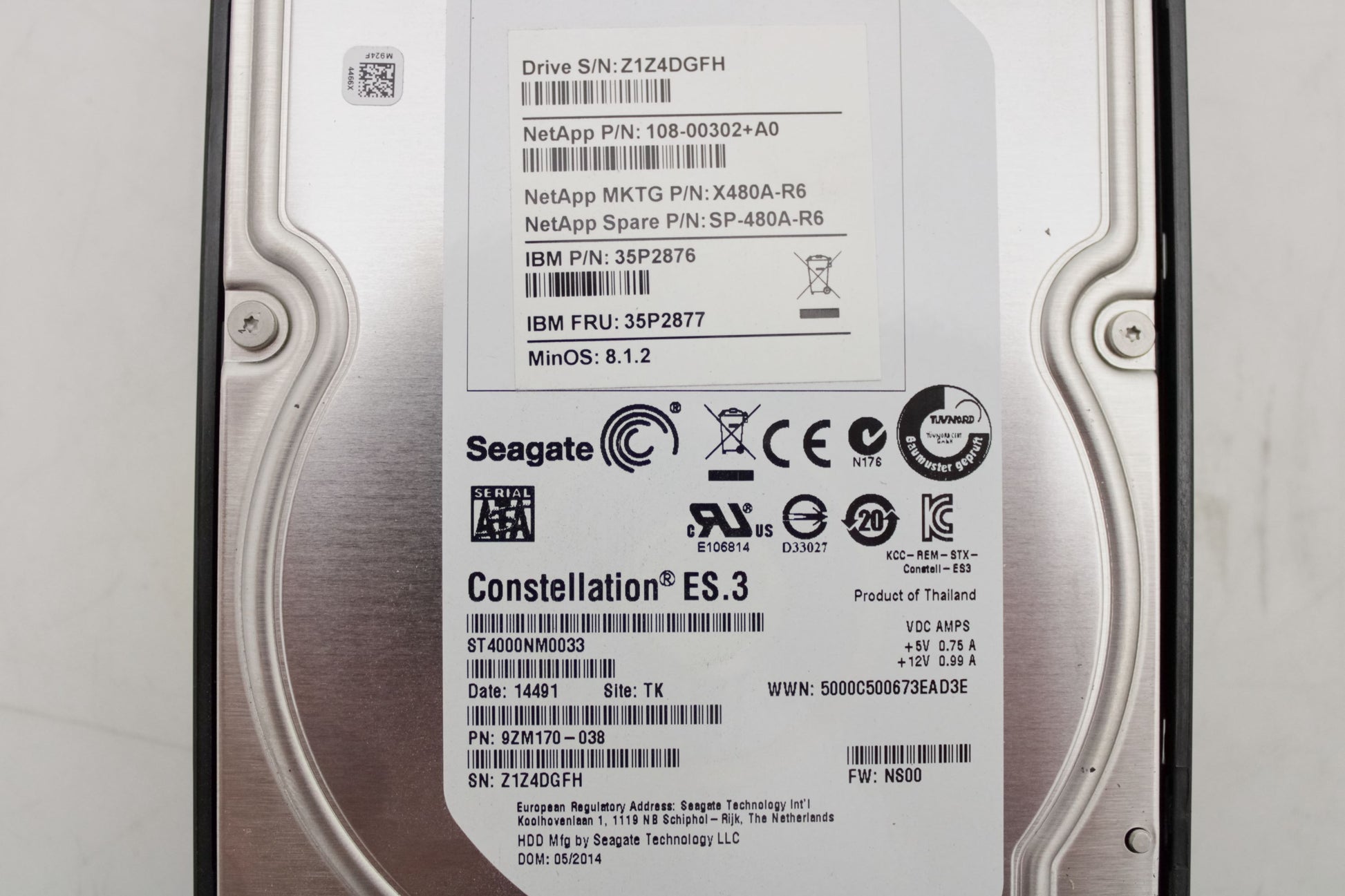 NetApp X480A-R6 8TB (2X4TB) 3.5" SATA 7.2K HDD, Used