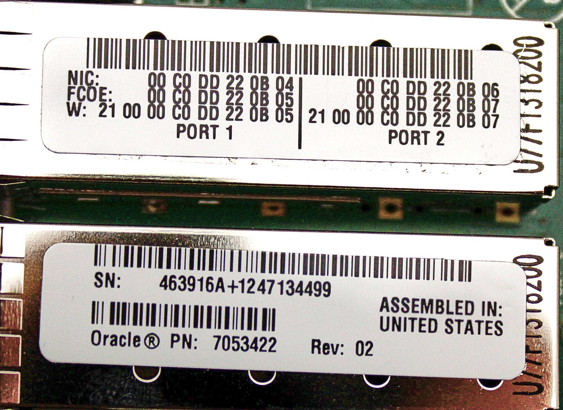 Oracle 7053422 DUAL 10 GIGABIT ETH SFP+FCOE CNA, Used