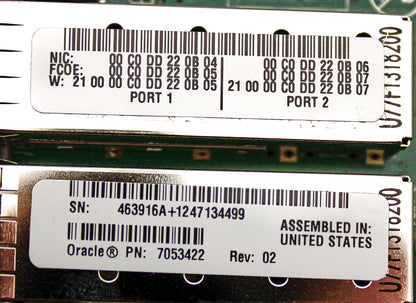 Oracle 7053422 DUAL 10 GIGABIT ETH SFP+FCOE CNA, Used