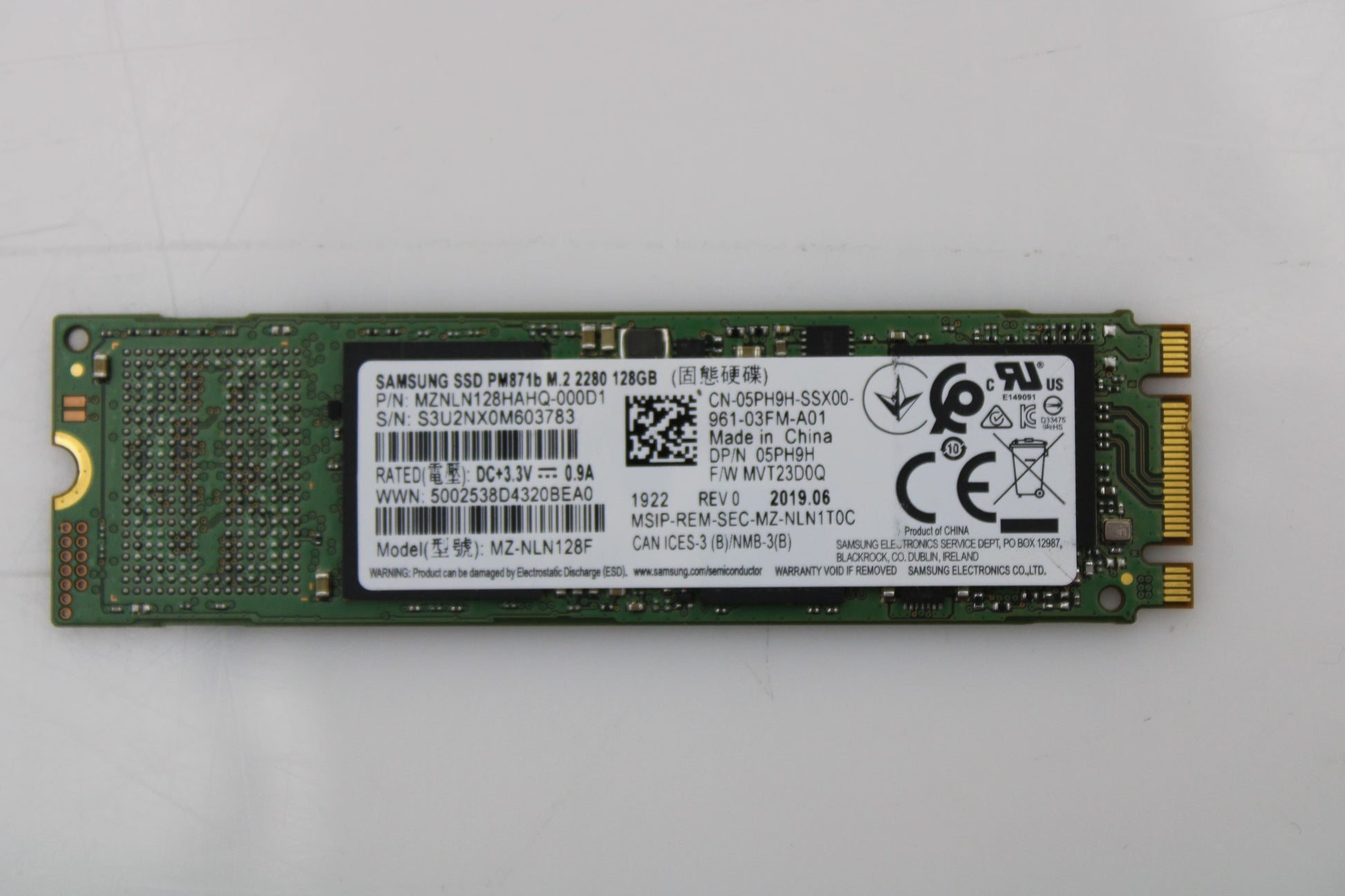 Samsung MZ-NLN128F 128GB SSD M.2 SATA 2280, Used