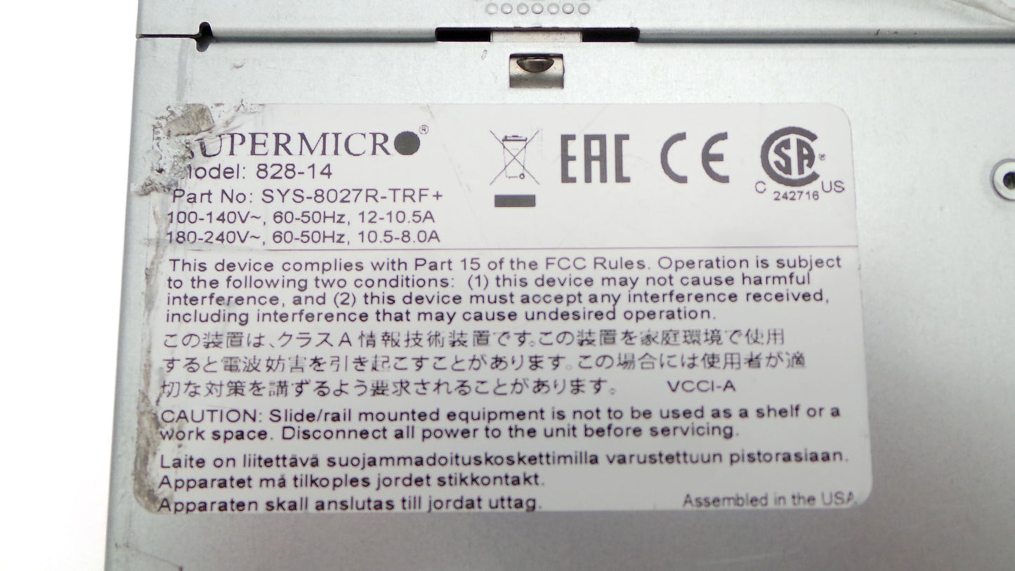 SuperMicro 8027R-TRF+ 2U Server w/ 2x 1400W PSU 6x HDD Drive Bays 4x PCI Slots, Used