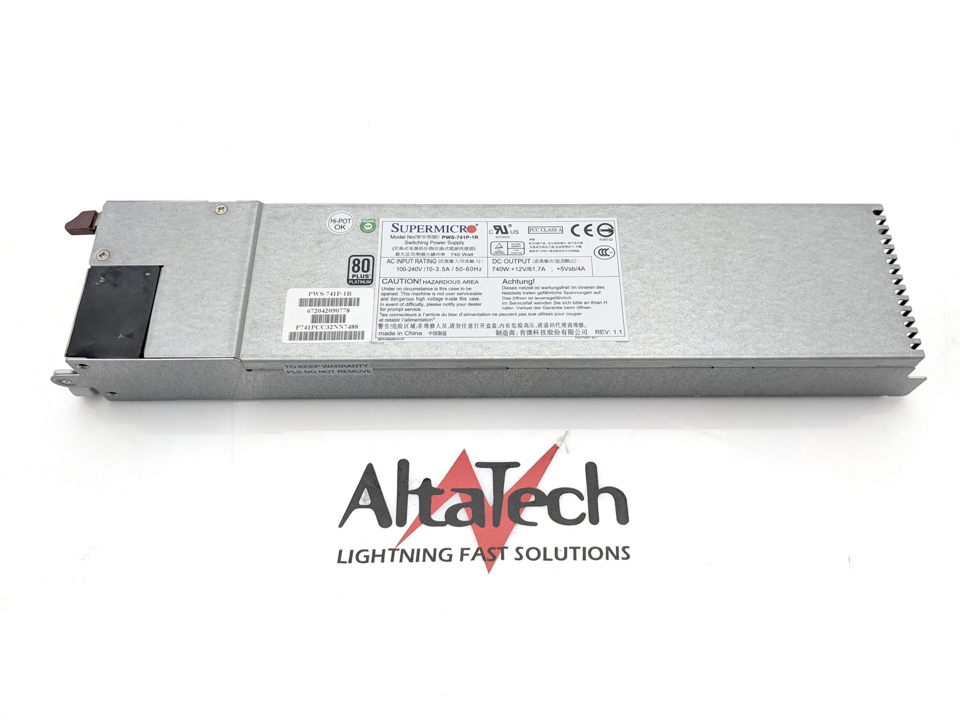 SuperMicro PWS-741P-1R 740W Hot-Swap 80+ Platinum Power Supply, Used