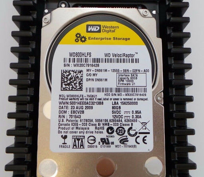 Western Digital WD800HLFS-75G6U1 Western Digital WD800HLFS-75G6U1 VelociRaptor 80GB 10K SATA 3.5 Hybrid N961M HDD, Used
